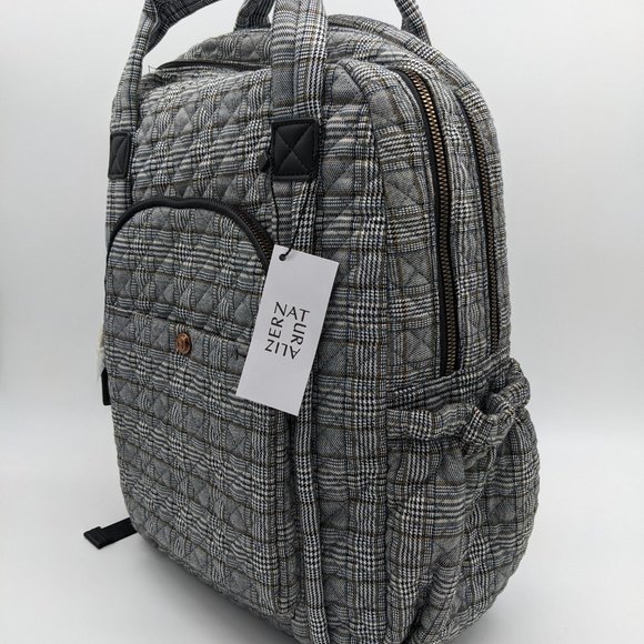 NATURALIZER quilted British Plaid Tech fabric women's backpack -Black/White - Picture 8 of 8
